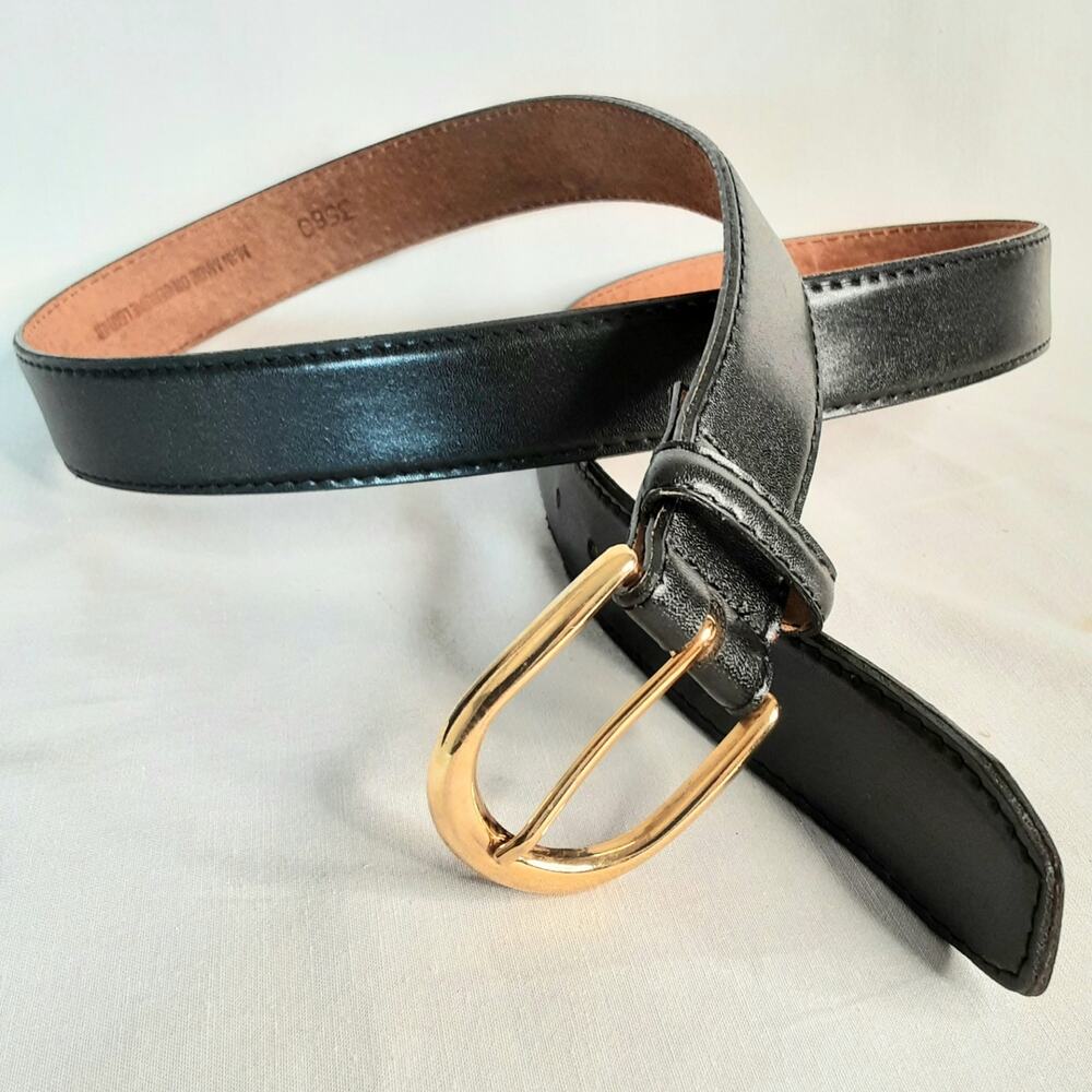 💎Mens Dress Belt 40 Waist Genuine Leather On Man-Made Material Classic Black